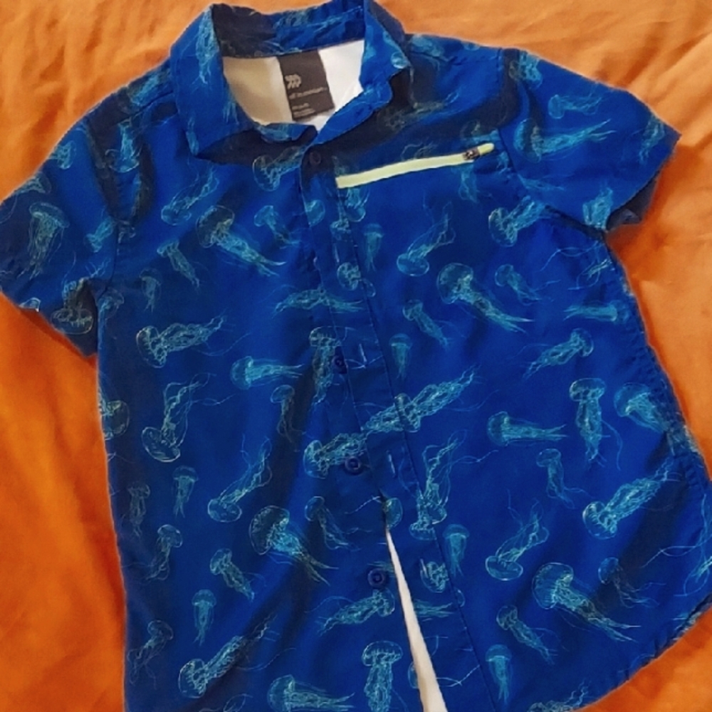 All in Motion Blue Button Down Jellyfish Shirt